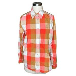 FILSON Women's Hyland Plaid Long Sleeve Button Up Shirt Pinkpin Tan White XL